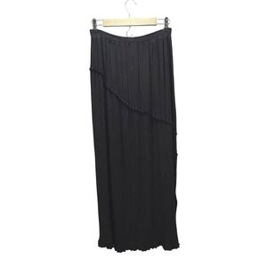 Vintage GARB Black Micro Pleat Maxi Skirt Small Ruffle Side Slit Minimalist Boho